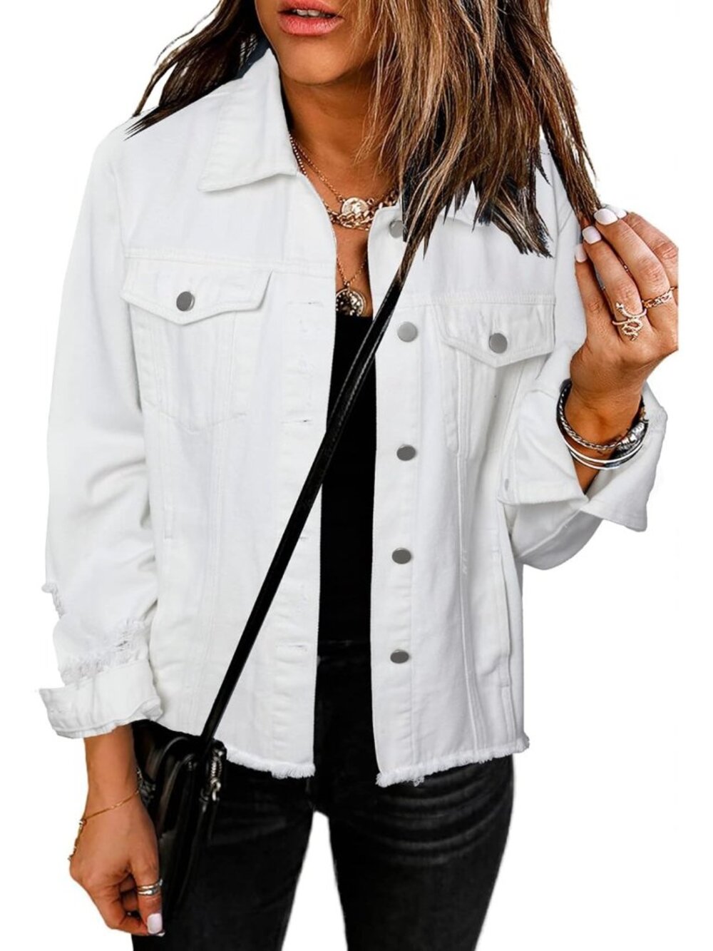 Women's White Boyfriend Washed Crop Comfortable Denim Jean Jacket With Pockets